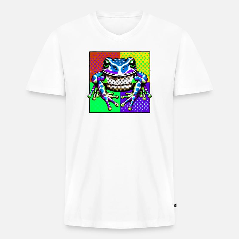 Frosch - Männer Premium Bio T-Shirt mit V-Ausschnitt - Weiß