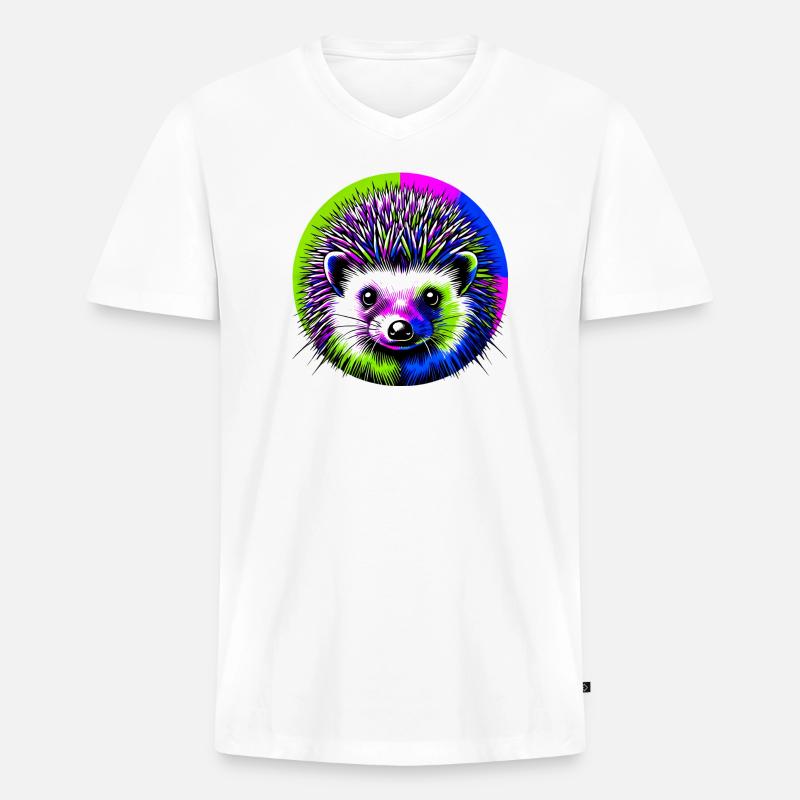 Igel - Männer Premium Bio T-Shirt mit V-Ausschnitt - Weiß
