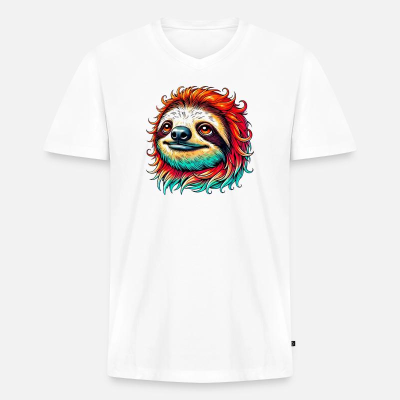 Faultier - Männer Premium Bio T-Shirt mit V-Ausschnitt - Weiß