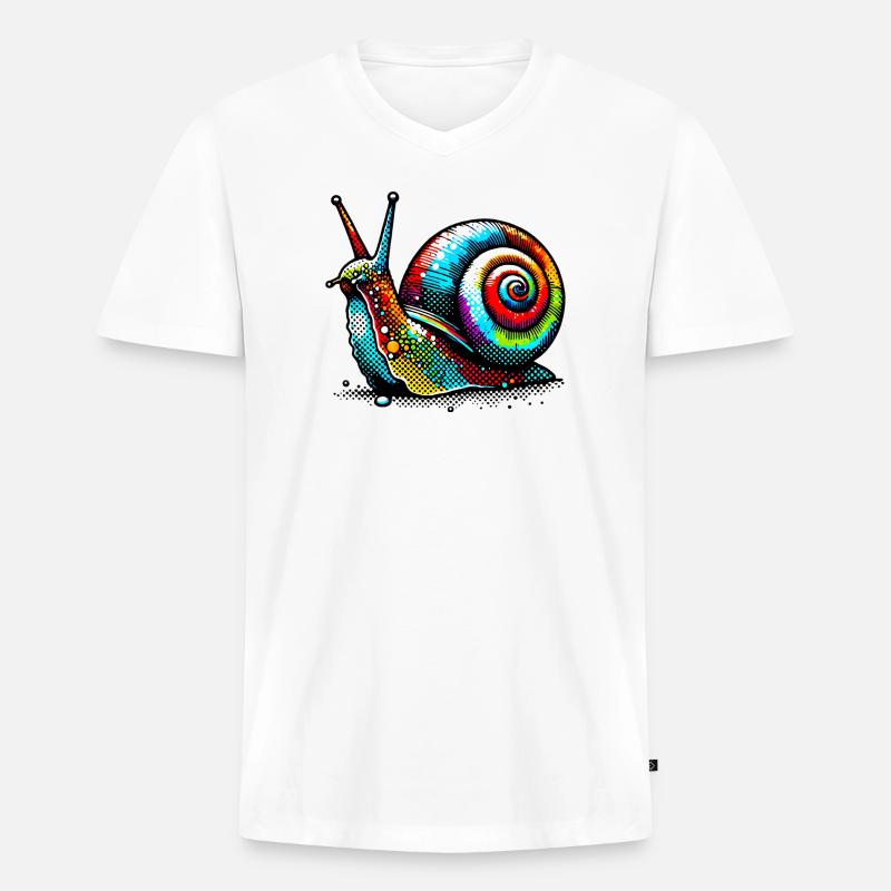 Schnecke - Männer Premium Bio T-Shirt mit V-Ausschnitt - Weiß