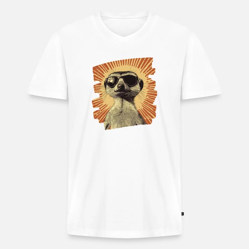 Erdmännchen Retro - Männer Premium Bio T-Shirt mit V-Ausschnitt - Weiß