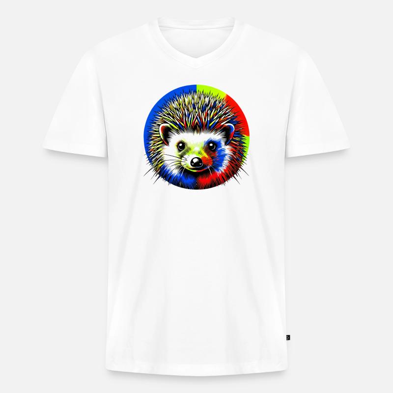 Igel - Männer Premium Bio T-Shirt mit V-Ausschnitt - Weiß
