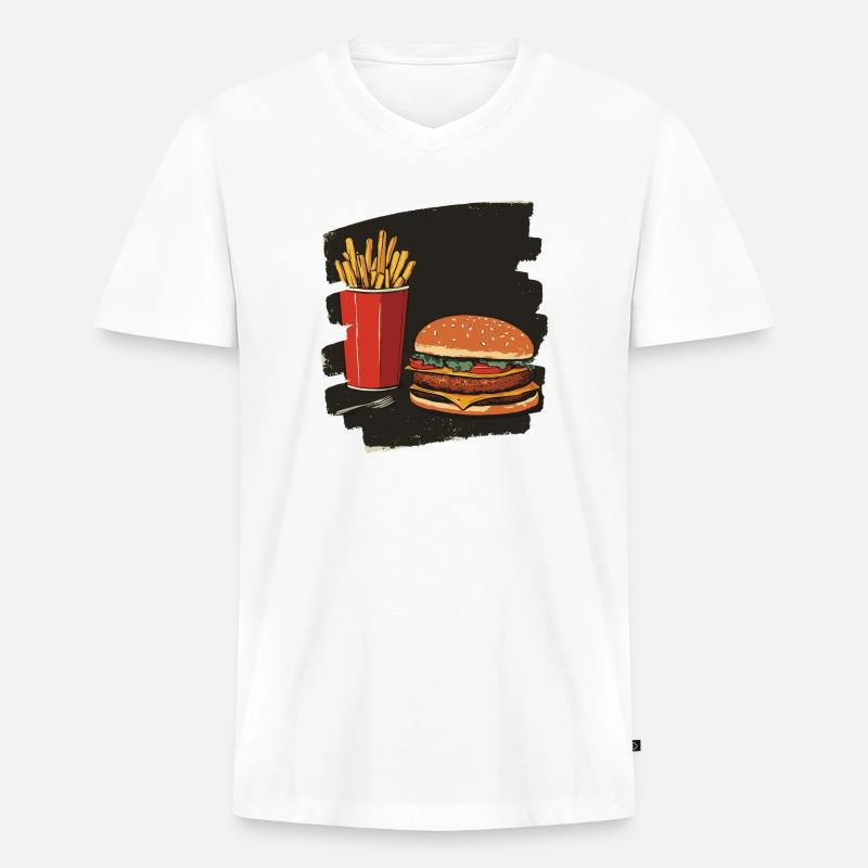 Burger und Fritten Retro - Männer Premium Bio T-Shirt mit V-Ausschnitt - Weiß
