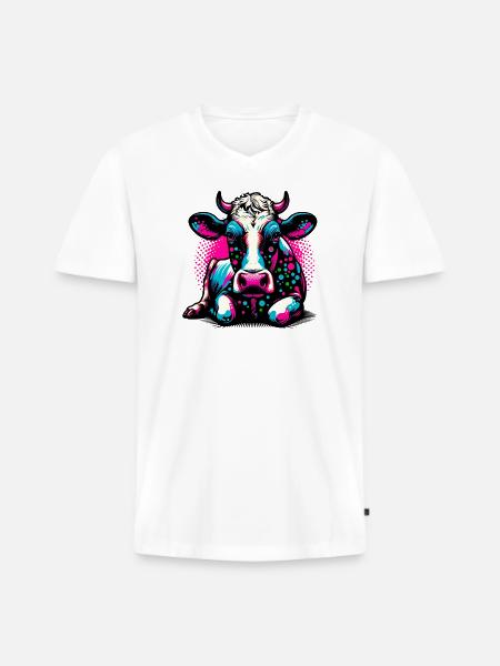 Cow - Men's Premium Organic T-shirt with V-neck - white