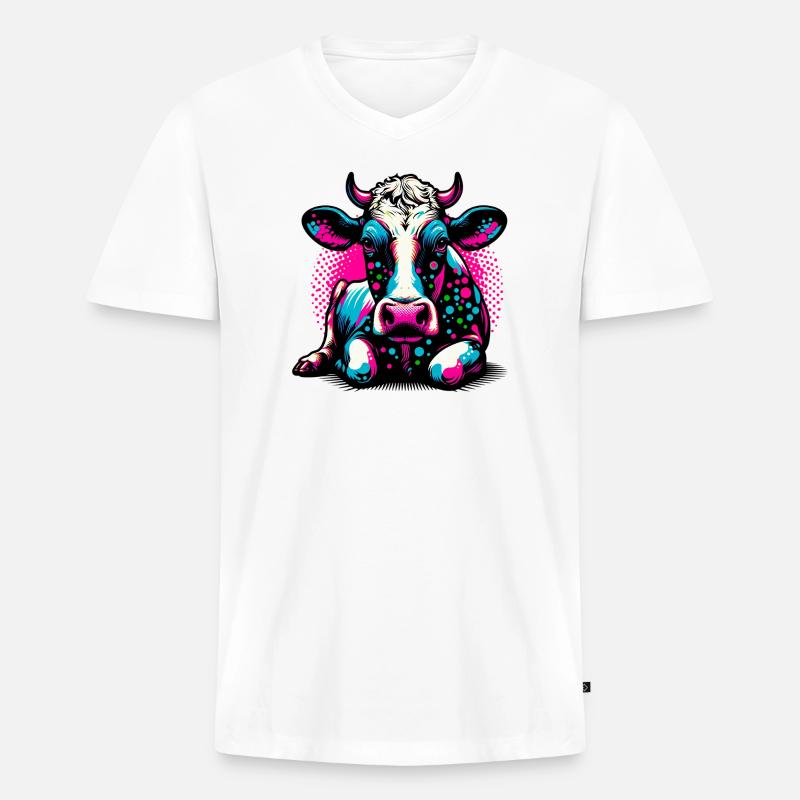 Kuh - Männer Premium Bio T-Shirt mit V-Ausschnitt - Weiß