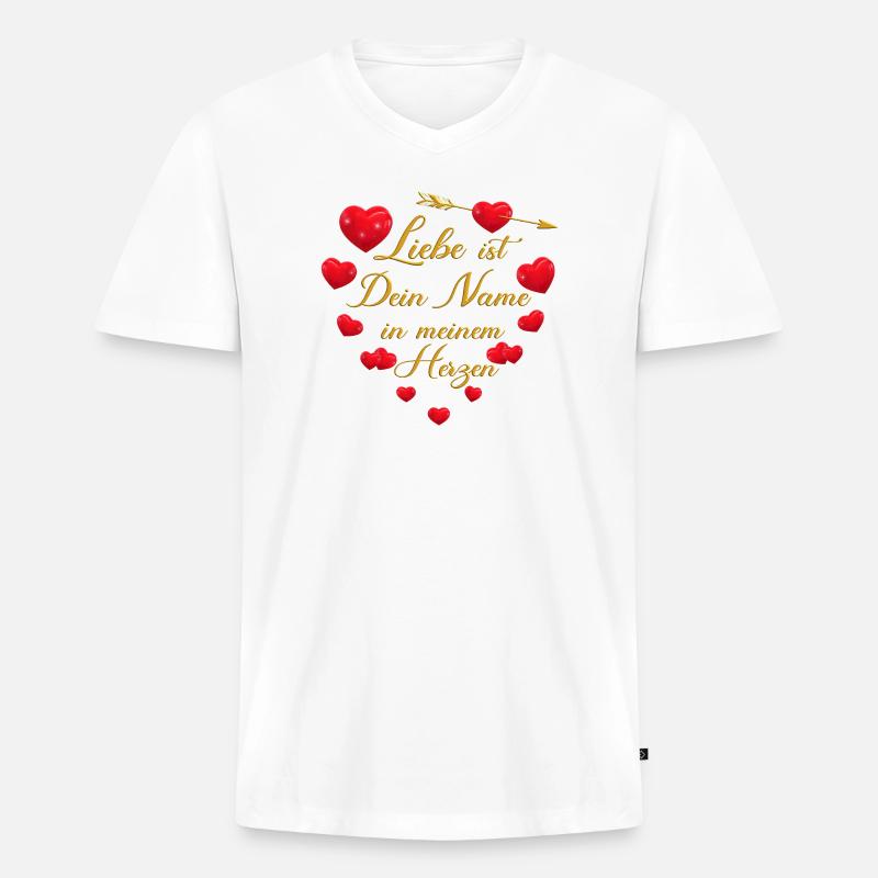 Romantisches Herz-Design - Liebe ist dein Name - Männer Premium Bio T-Shirt mit V-Ausschnitt - Weiß