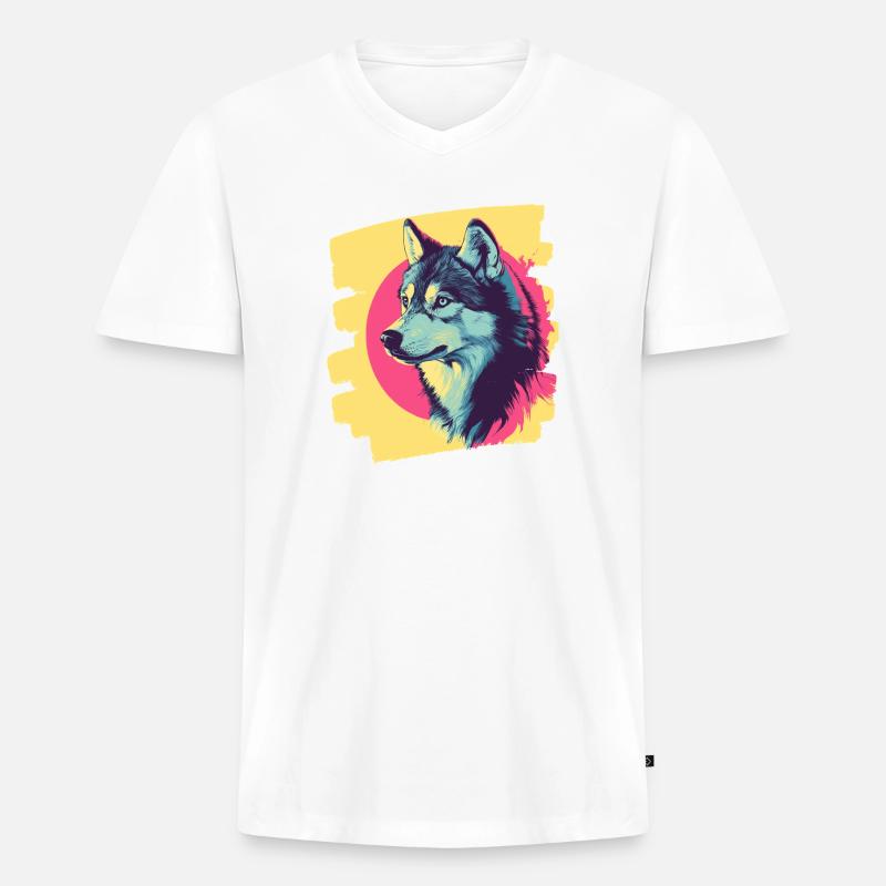 Husky - Männer Premium Bio T-Shirt mit V-Ausschnitt - Weiß