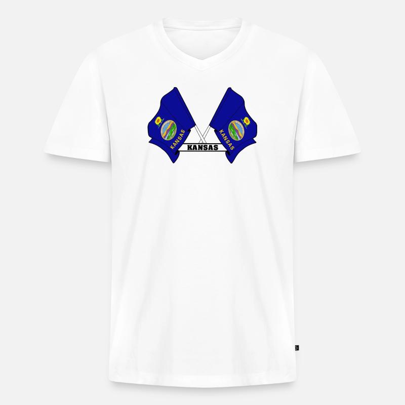 Zwei Flaggen mit dem Text KANSAS - Männer Premium Bio T-Shirt mit V-Ausschnitt - Weiß