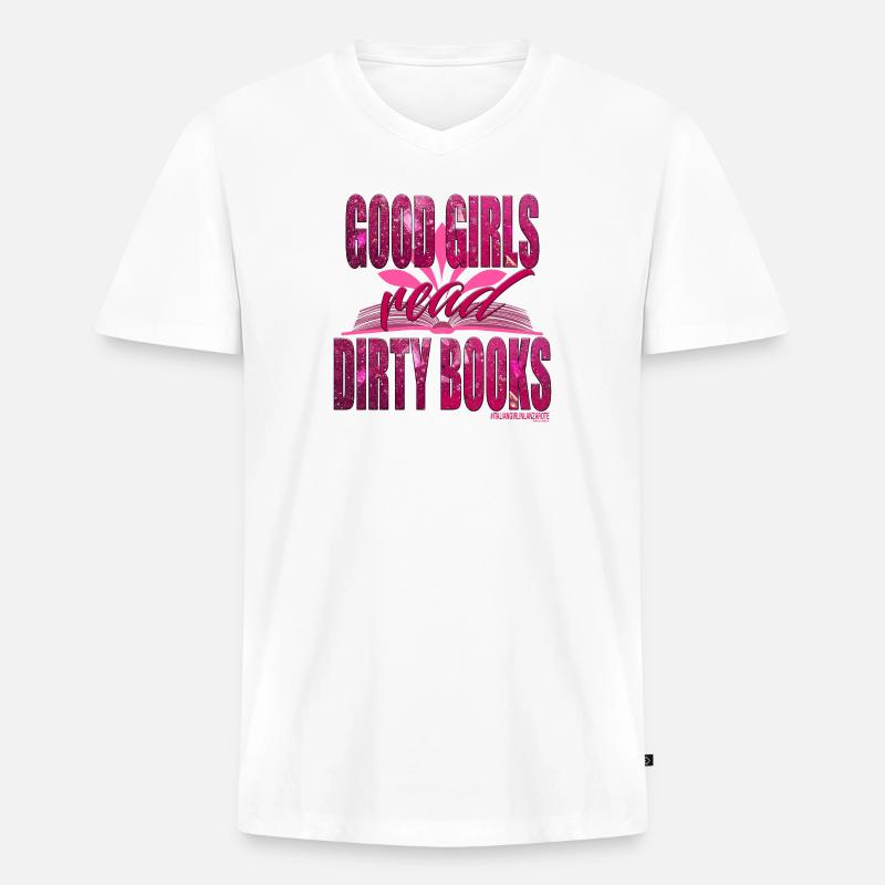 GUTE MÄDCHEN LESEN SCHMUTZIGE BÜCHER - Männer Premium Bio T-Shirt mit V-Ausschnitt - Weiß