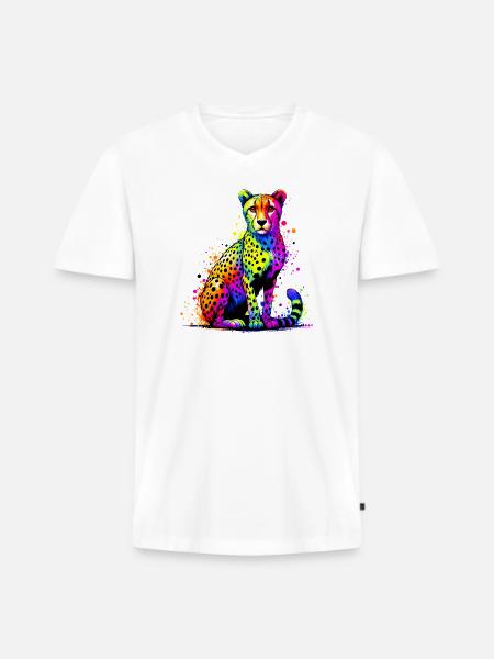 Cheetah - Men's Premium Organic T-shirt with V-neck - white
