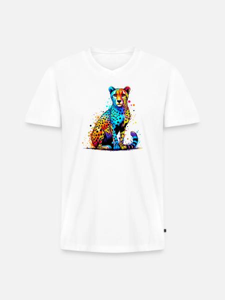 Guépard - T-shirt encolure en V Premium bio Homme - blanc