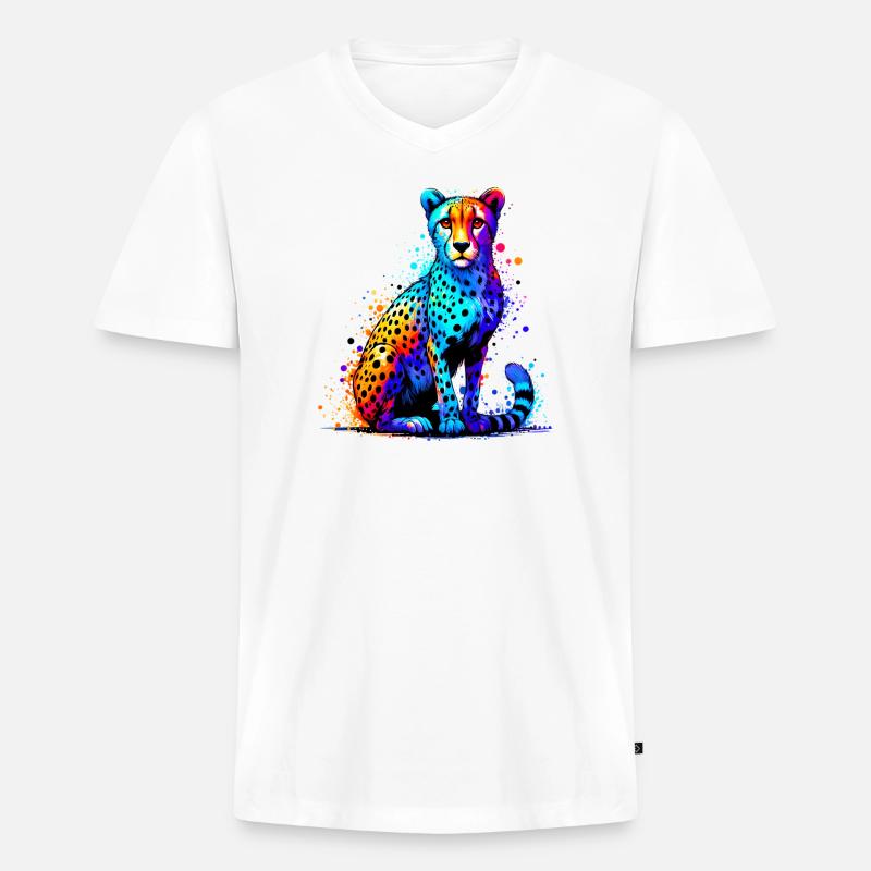 Gepard - Männer Premium Bio T-Shirt mit V-Ausschnitt - Weiß