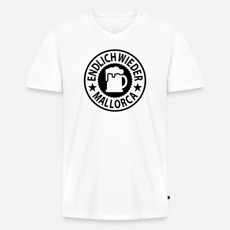 Endlich wieder Mallorca Bier - Männer Premium Bio T-Shirt mit V-Ausschnitt - Weiß