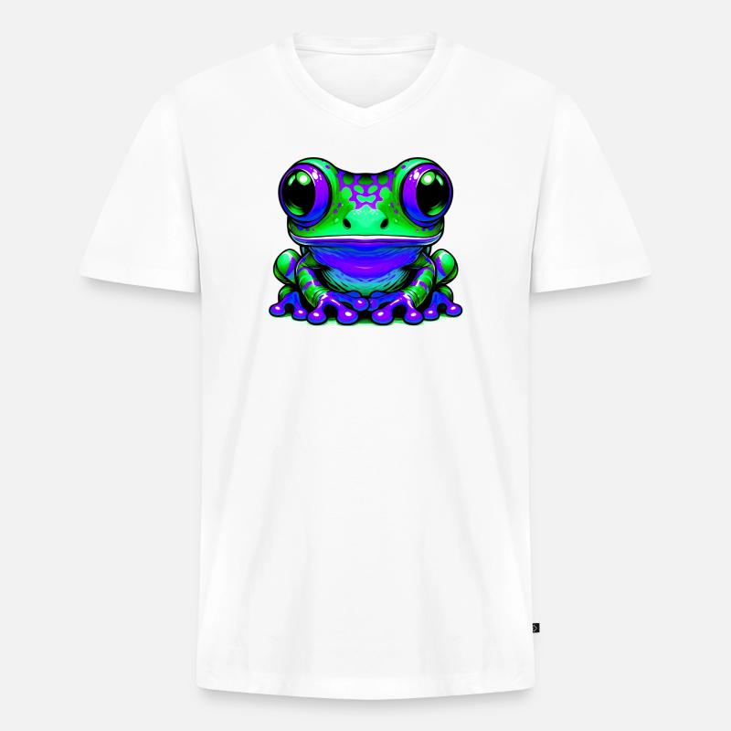 Frosch - Männer Premium Bio T-Shirt mit V-Ausschnitt - Weiß