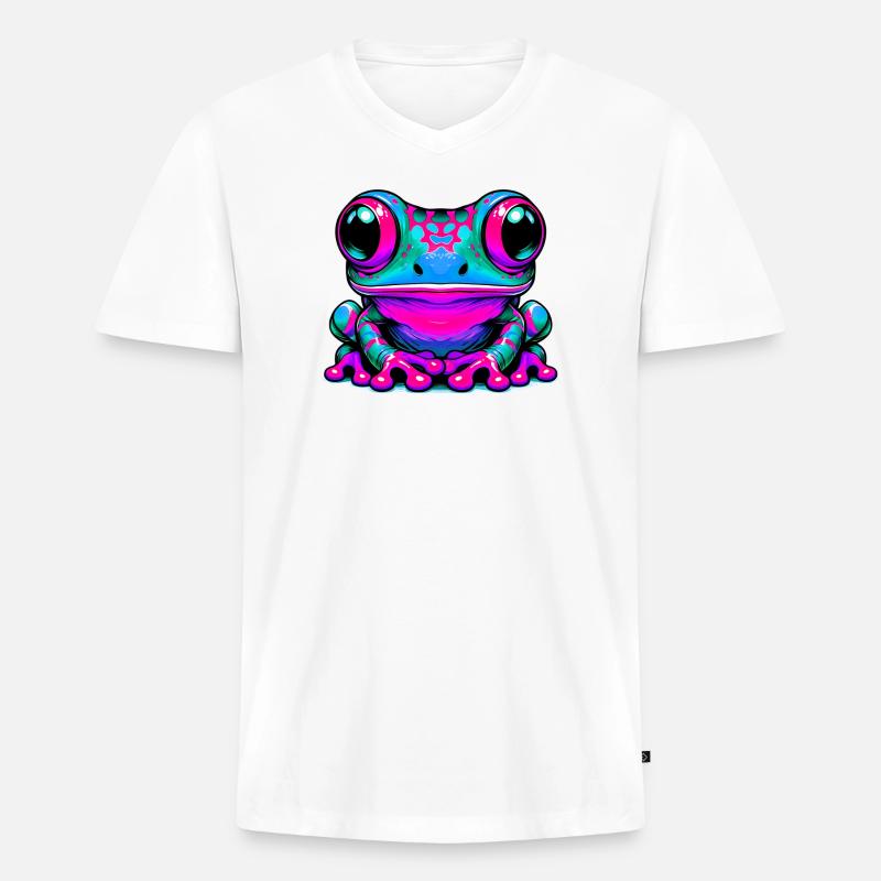 Frosch - Männer Premium Bio T-Shirt mit V-Ausschnitt - Weiß