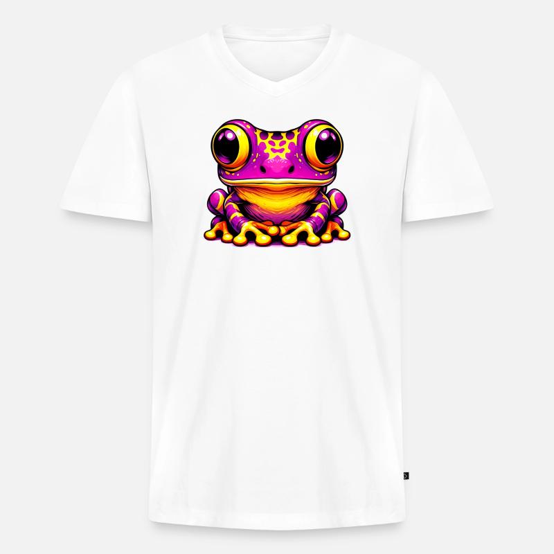 Frosch - Männer Premium Bio T-Shirt mit V-Ausschnitt - Weiß