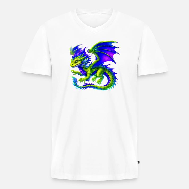 Drache - Männer Premium Bio T-Shirt mit V-Ausschnitt - Weiß
