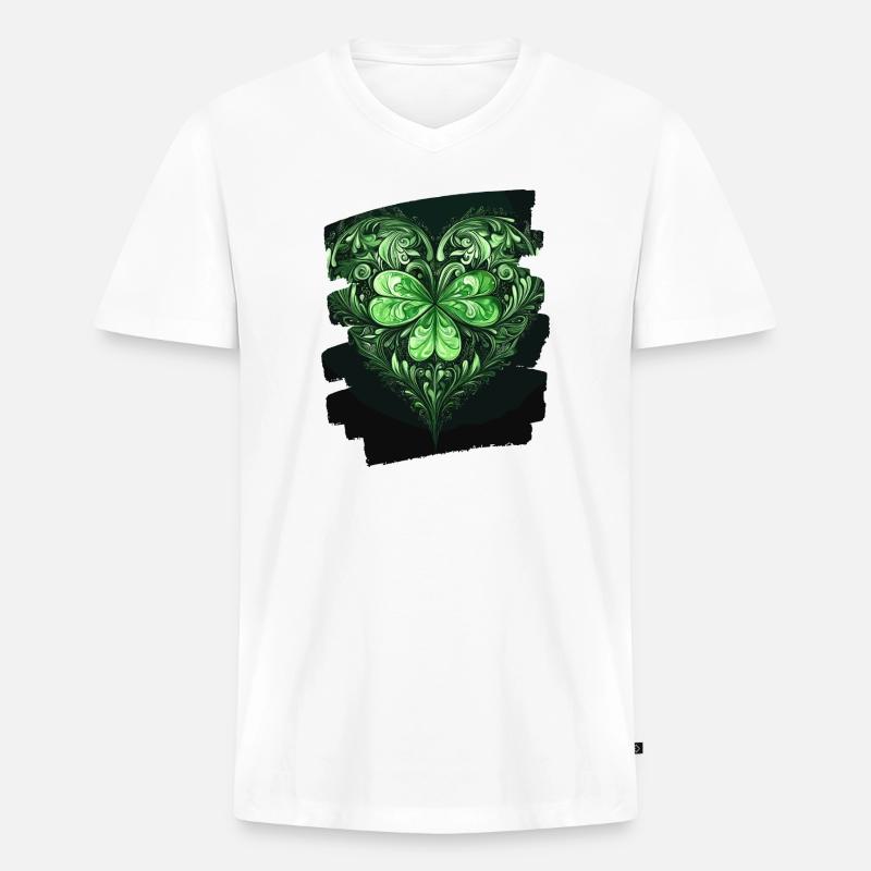 St. Patricks day Kleeblatt Herz - Männer Premium Bio T-Shirt mit V-Ausschnitt - Weiß