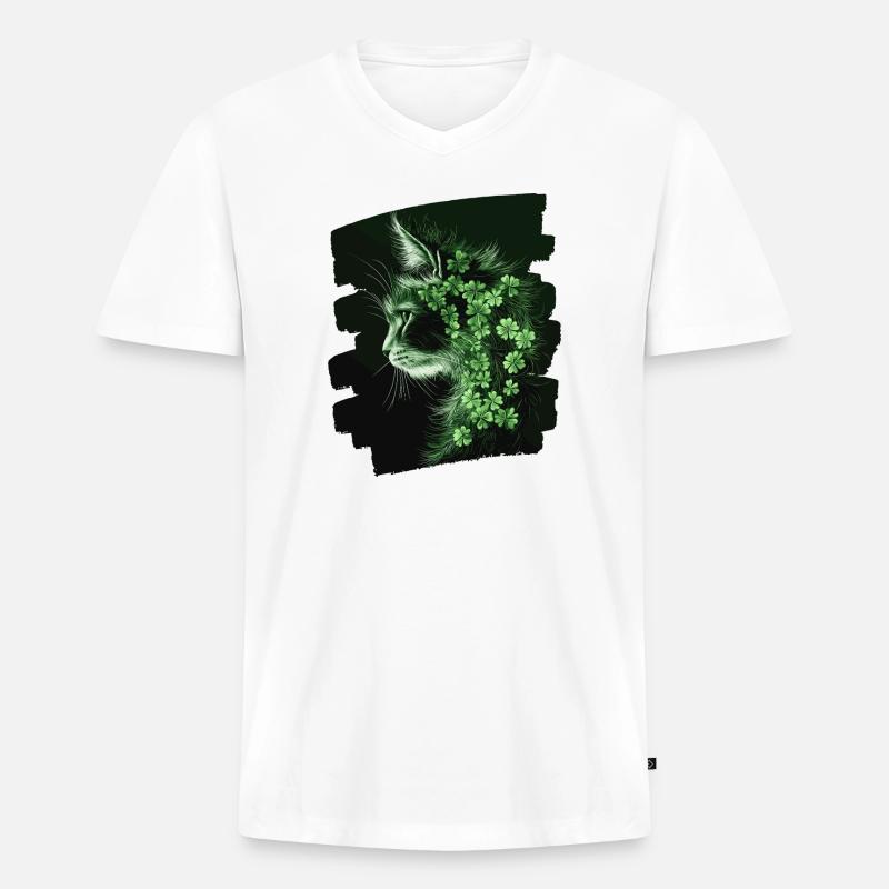 St Patricks day Katze - Männer Premium Bio T-Shirt mit V-Ausschnitt - Weiß
