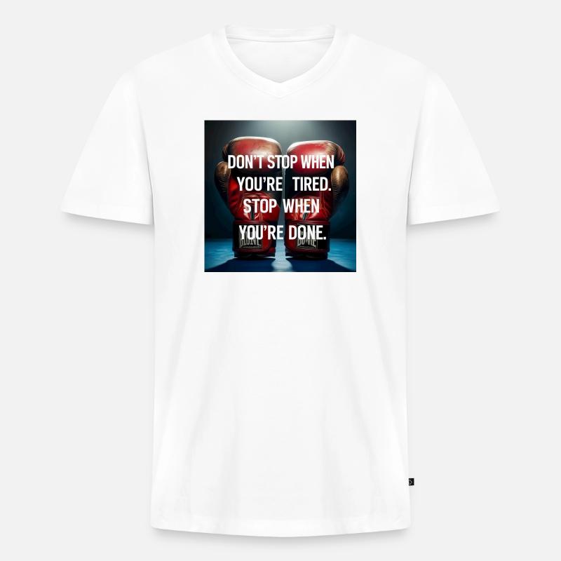 Durchhaltezitat auf Boxhandschuhen - Männer Premium Bio T-Shirt mit V-Ausschnitt - Weiß