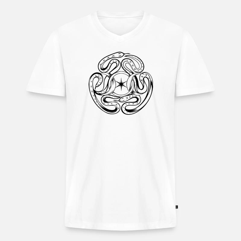 Schlangen mit Rad der Hekate - Männer Premium Bio T-Shirt mit V-Ausschnitt - Weiß