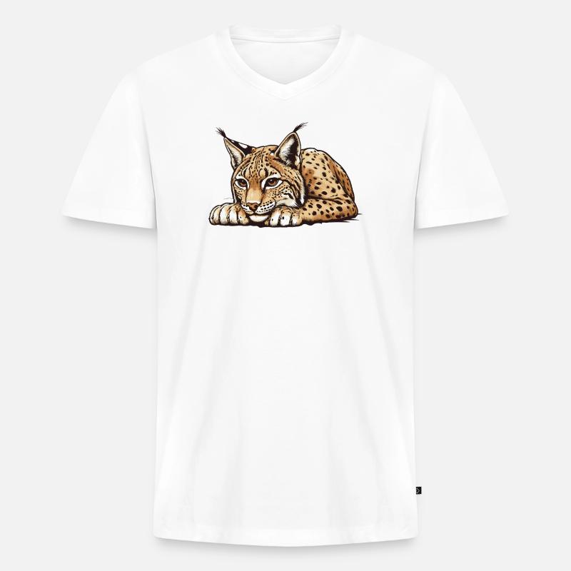 Luchs - Männer Premium Bio T-Shirt mit V-Ausschnitt - Weiß
