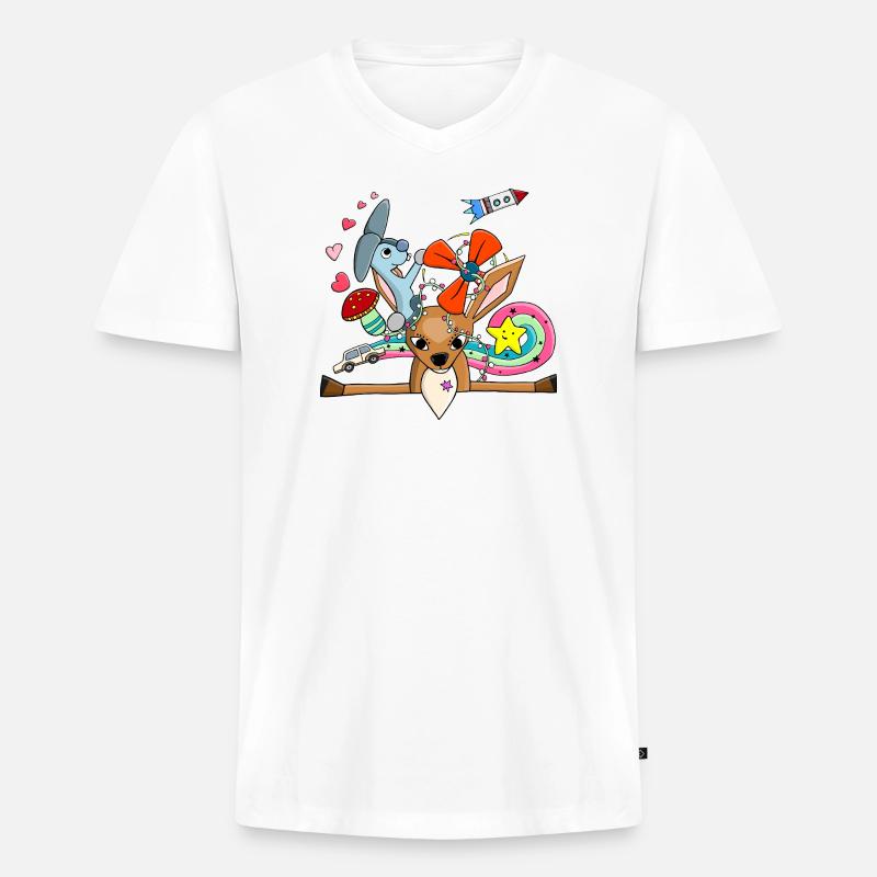 Süßes Reh, Hase Collage mit Regenbogen - Männer Premium Bio T-Shirt mit V-Ausschnitt - Weiß
