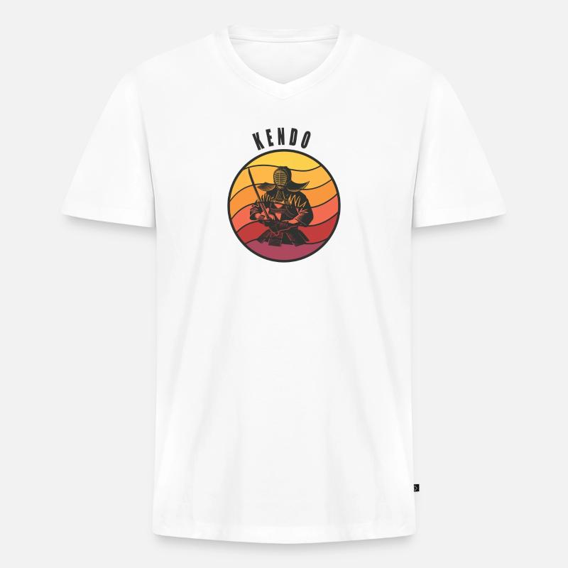 Retro Kendo Samurai Style - Männer Premium Bio T-Shirt mit V-Ausschnitt - Weiß