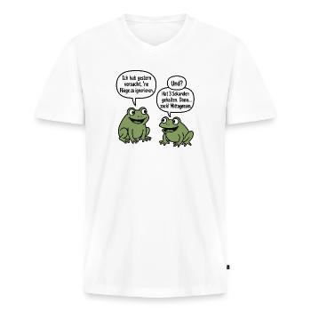 Froschhumor: Fliege ignorieren Witz - Männer Premium Bio T-Shirt mit V-Ausschnitt - Weiß - Vorne - Nico (187cm)