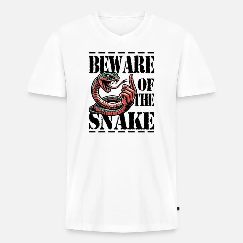 Vorsicht vor der Schlange - Männer Premium Bio T-Shirt mit V-Ausschnitt - Weiß