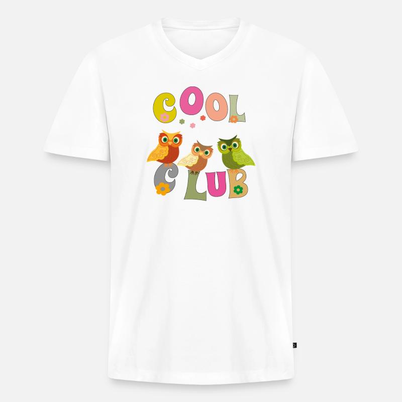 Cool Club , Eulen - Männer Premium Bio T-Shirt mit V-Ausschnitt - Weiß