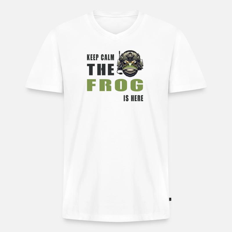 Kampffrosch – Keep Calm Style - Männer Premium Bio T-Shirt mit V-Ausschnitt - Weiß