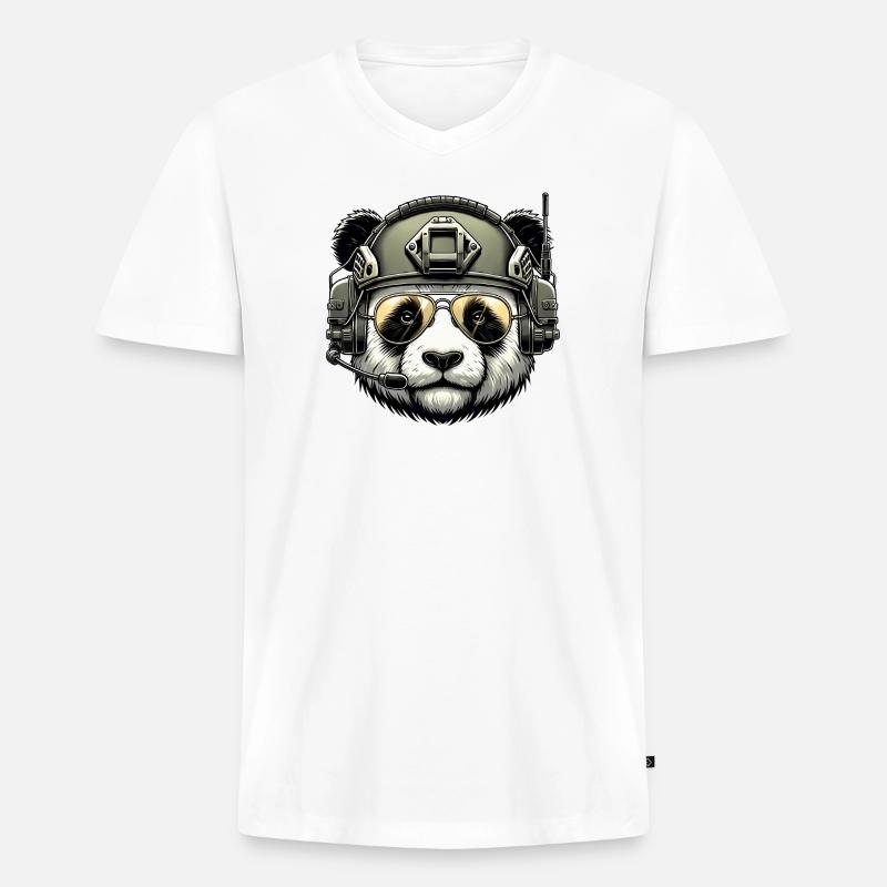Panda Militär Armee Design - Männer Premium Bio T-Shirt mit V-Ausschnitt - Weiß