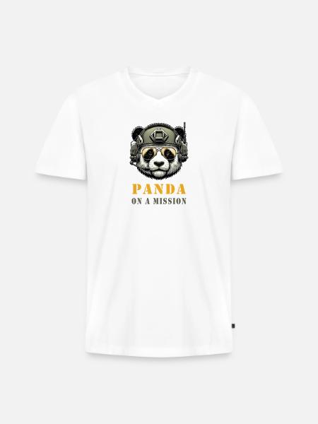 Panda in Mission / Military - Men's Premium Organic T-shirt with V-neck - white
