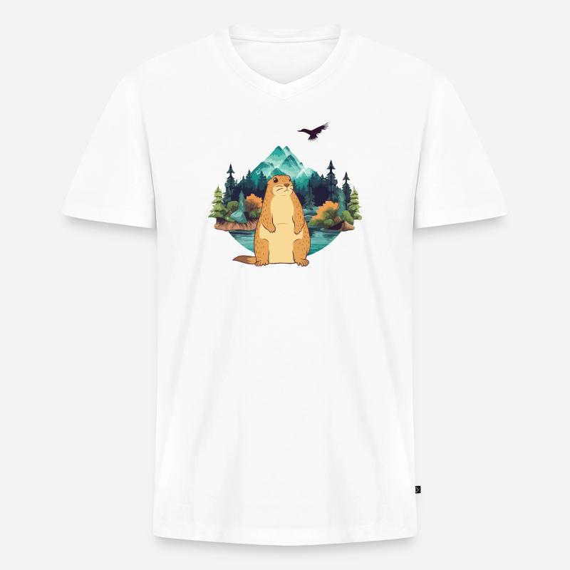 Murmeltier - Männer Premium Bio T-Shirt mit V-Ausschnitt - Weiß