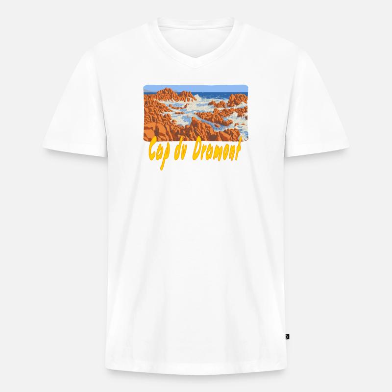 Cap du Dramont - Männer Premium Bio T-Shirt mit V-Ausschnitt - Weiß