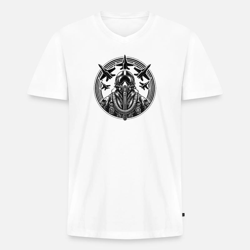 Jet Pilot – Air Force - Männer Premium Bio T-Shirt mit V-Ausschnitt - Weiß