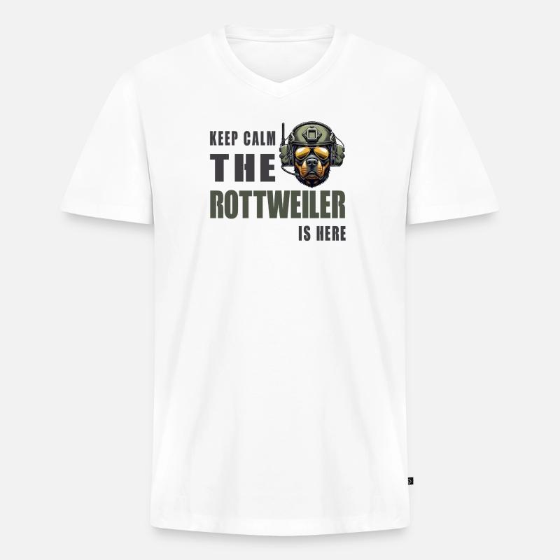 Rottweiler – Keep Calm Design - Männer Premium Bio T-Shirt mit V-Ausschnitt - Weiß
