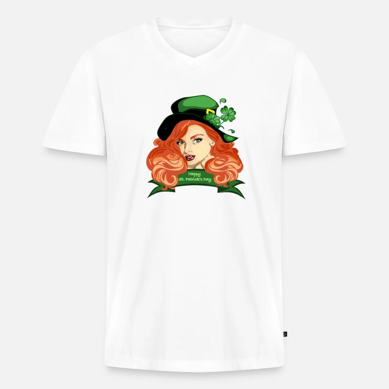 St. Patricks Pinup-Kleeblatthut - Männer Premium Bio T-Shirt mit V-Ausschnitt - Weiß