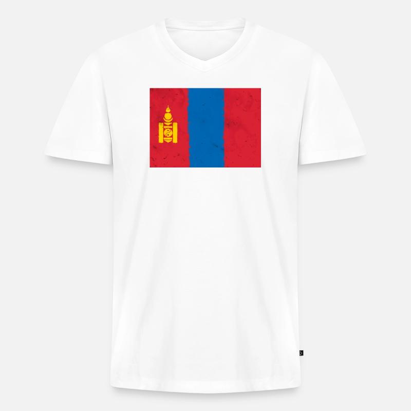 Flagge der Mongolei - Männer Premium Bio T-Shirt mit V-Ausschnitt - Weiß