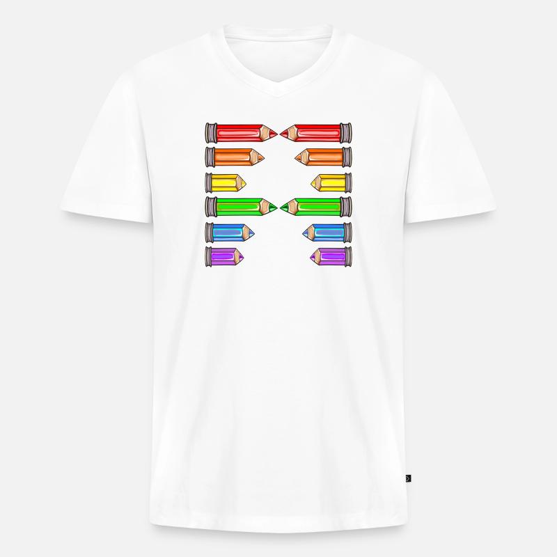 BUCHSTABE A NAME SCHULE BUNTSTIFTE - Männer Premium Bio T-Shirt mit V-Ausschnitt - Weiß