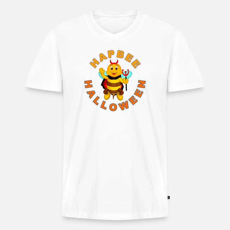 HAPBEE Halloween mit Text 2 - Männer Premium Bio T-Shirt mit V-Ausschnitt - Weiß