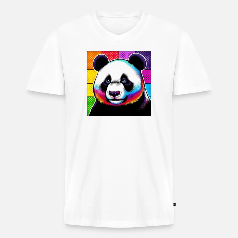 Panda - Männer Premium Bio T-Shirt mit V-Ausschnitt - Weiß