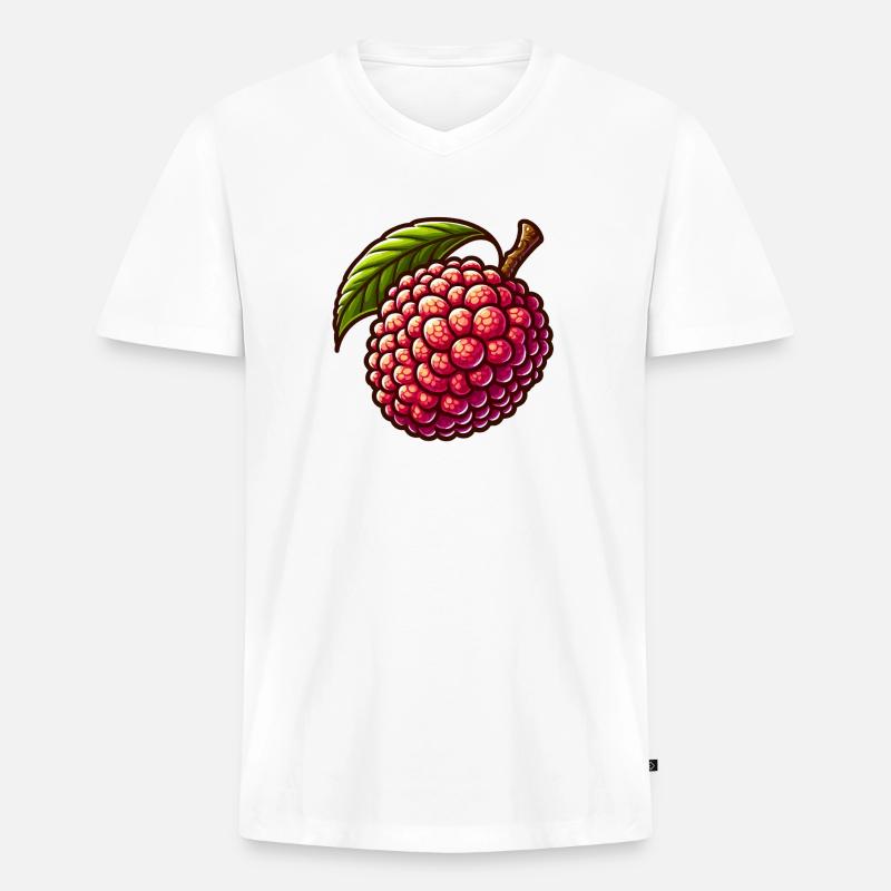 Lebendige Litschi im illustrativen Stil - Männer Premium Bio T-Shirt mit V-Ausschnitt - Weiß