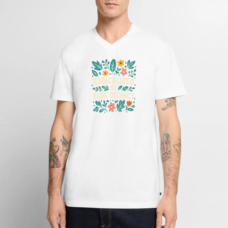 Radicalized by basic decency Men's Premium Organic T-shirt with V-neck