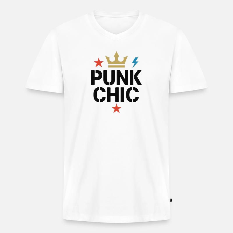Punk Chic – Krone & Blitz - Männer Premium Bio T-Shirt mit V-Ausschnitt - Weiß