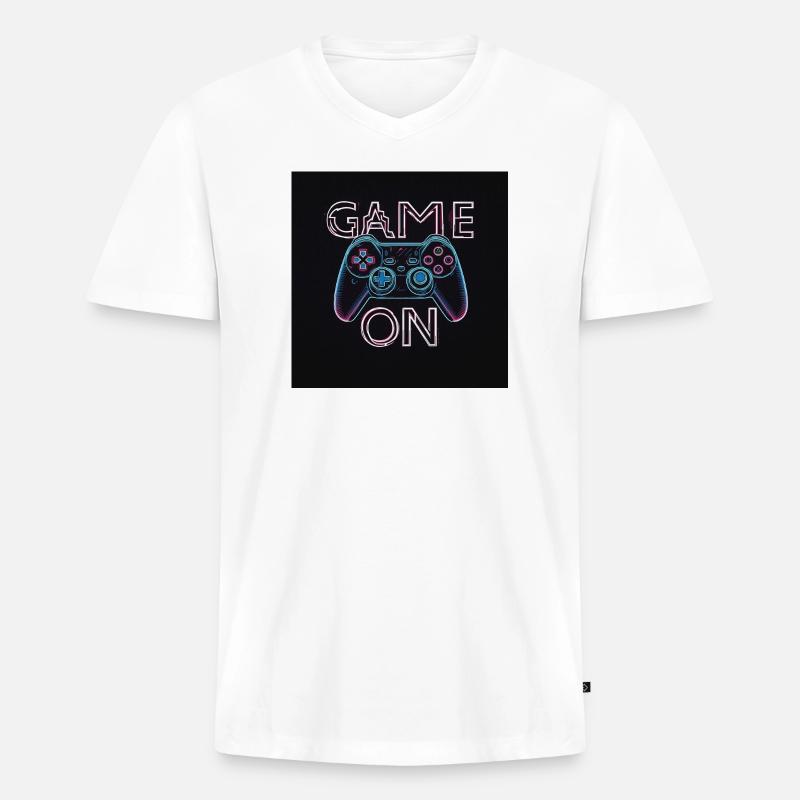 Neon Gaming Controller Design - Männer Premium Bio T-Shirt mit V-Ausschnitt - Weiß