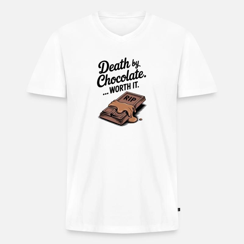 Tod durch Schokolade... Es lohnt sich - Männer Premium Bio T-Shirt mit V-Ausschnitt - Weiß