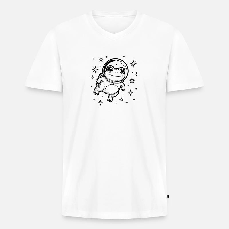 Frog in Space - Cool Astonomy Logo - Männer Premium Bio T-Shirt mit V-Ausschnitt - Weiß