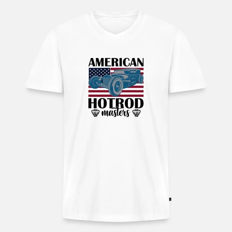 Amerikanisches Oldtimer mit Flaggenhintergrund - Männer Premium Bio T-Shirt mit V-Ausschnitt - Weiß
